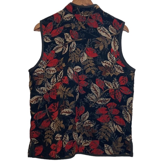 Vintage Reversible Vest Womens Large Chinois Granny Red Black Jacquard Velvet - Picture 2 of 14